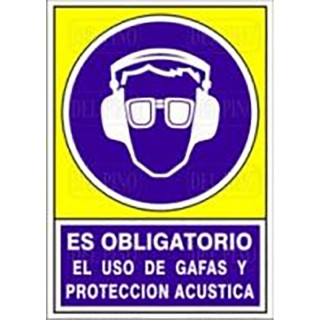 SEÑAL 624 ADHES.148X105''OB.GAFA/P.ACUST'' ES OBLIGATORIO USO GAFAS Y PROT.ACUSTICA