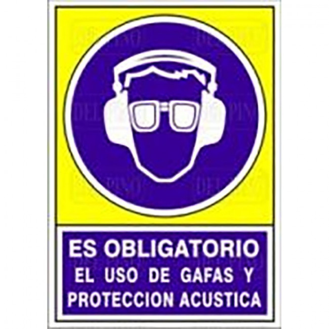 SEÑAL 624 ADHES.148X105''OB.GAFA/P.ACUST'' ES OBLIGATORIO USO GAFAS Y PROT.ACUSTICA