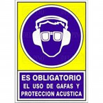 SEÑAL 624 ADHES.148X105''OB.GAFA/P.ACUST'' ES OBLIGATORIO USO GAFAS Y PROT.ACUSTICA