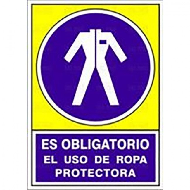 SEÑAL ADHESIVA DE OBLIGACIÓN. ROPA PROTECTORA. USO OBLIGATORIO. 105X74MM