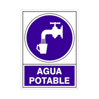 SEÑAL DE AGUA POTABLE. PLÁSTICA. RECTANGULAR. PICTOGRAMA DE GRIFO Y VASO