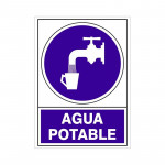 SEÑAL DE AGUA POTABLE. PLÁSTICA. RECTANGULAR. PICTOGRAMA DE GRIFO Y VASO