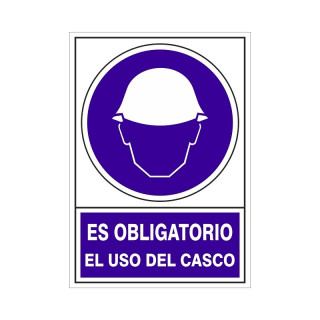 SEÑAL 600 PLAST.490x345 OBLI.USO CASCO" ES OBLIGATORIO EL USO DEL CASCO"