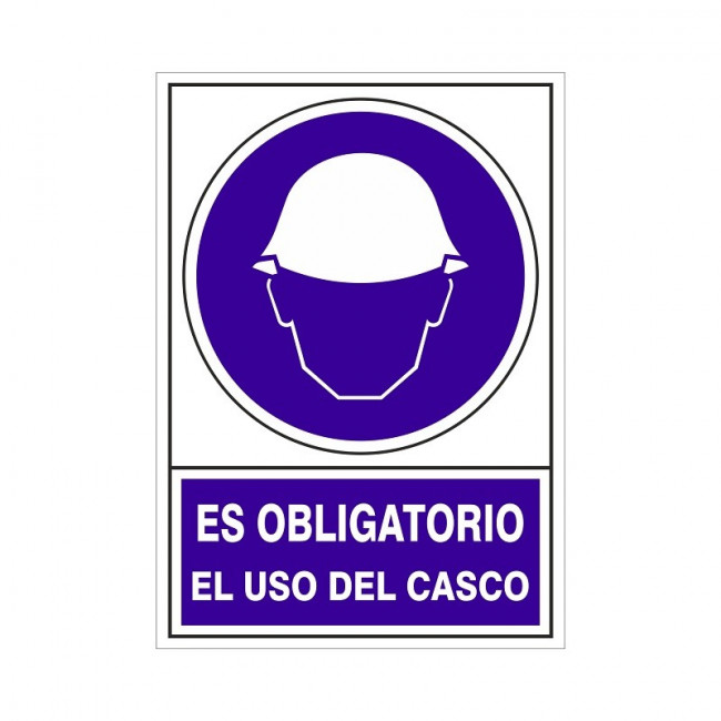 SEÑAL 600 PLAST.490x345 OBLI.USO CASCO" ES OBLIGATORIO EL USO DEL CASCO"