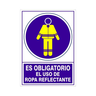 SEÑAL DE OBLIGACIÓN DE ROPA REFLECTANTE. PLÁSTICO O VINILO RÍGIDO. 345X245MM