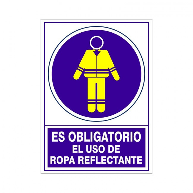 SEÑAL DE OBLIGACIÓN DE ROPA REFLECTANTE. PLÁSTICO O VINILO RÍGIDO. 345X245MM
