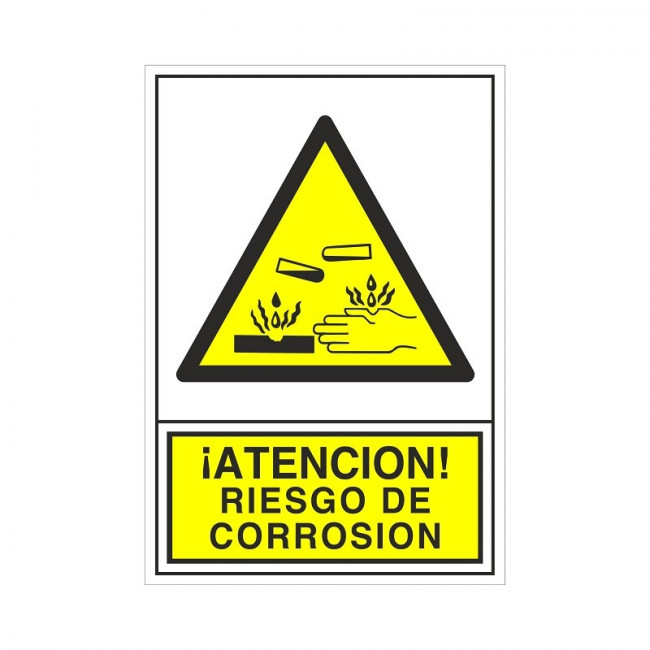 SEÑAL DE PELIGRO. RIESGO DE CORROSIÓN. RECTANGULAR VERTICAL. PLÁSTICO O VINILO ADHESIVADO