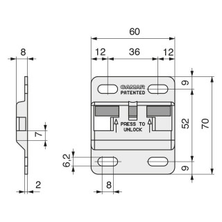 CHAPA ANTIDESCOLGAMIENTO FORTE. ZINCADO. MONTAJE DIRECTO. 60 MM. SEGURO ANTIVUELCO. CARGA 55KG 2