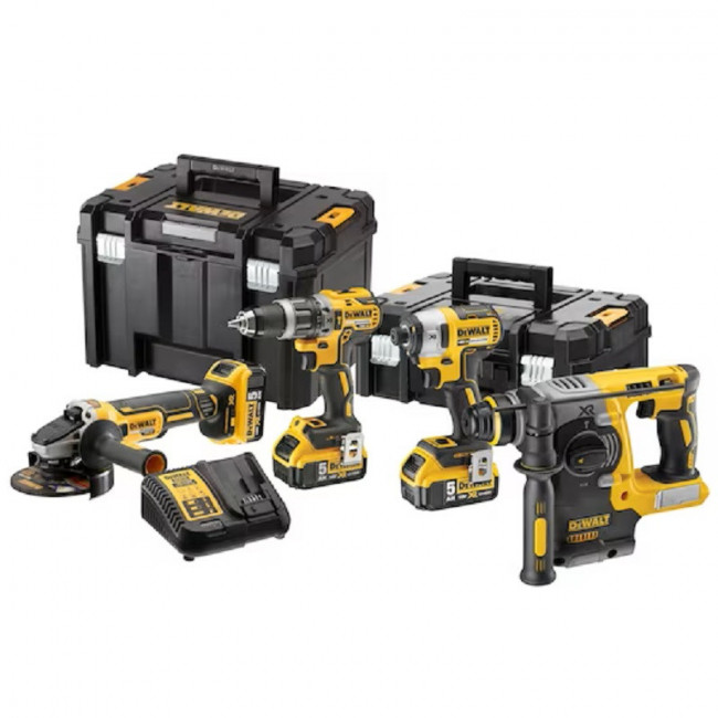 KIT XR 18V DEWALT TALADRO DCD796 + ATORNILLADOR IMPACTO + AMOLADORA + MARTILLO + 3 BATERIAS + TSTAK II + TSTAK VI