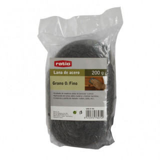 LANA DE ACERO. ACERO. GRANO MEDIO. BOLSA PLÁSTICA TRANSPARENTE. 200GR - RATIO