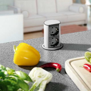 MODULO ENCHUFES ELEVATOR 2xSCHUKO  ALUMINIO ANODIZADO Y PLAST.NEGRO. CABLE 2M. 2