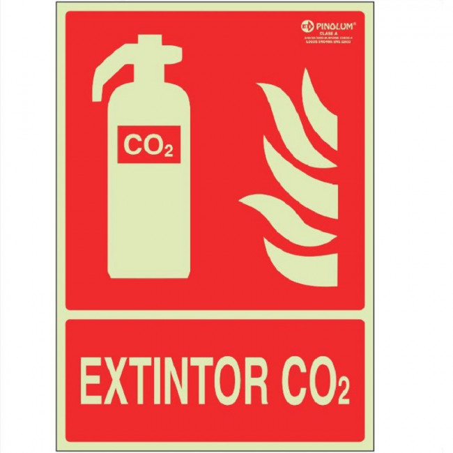 SEÑAL EXTINTOR CO2. PLÁSTICO. LUMINISCENTE. 297 X 210 MM