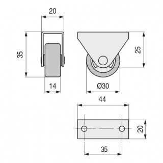 RUEDA FIJA AZURA A/PLAST. Ø30 H35 P/NIDO 2