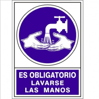SEÑAL DE OBLIGACIÓN. SOPORTE RÍGIDO IMPRESO. TEXTO OBLIGATORIO. LAVARSE LAS MANOS