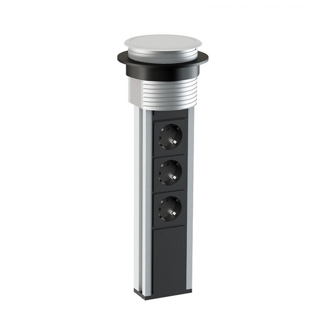 TORRE TELESCÓPICA DE ALUMINIO SACYR ø80 3 TOMAS + 2 USB IP20, 3 SCHUKO + 2 USB. 3500W