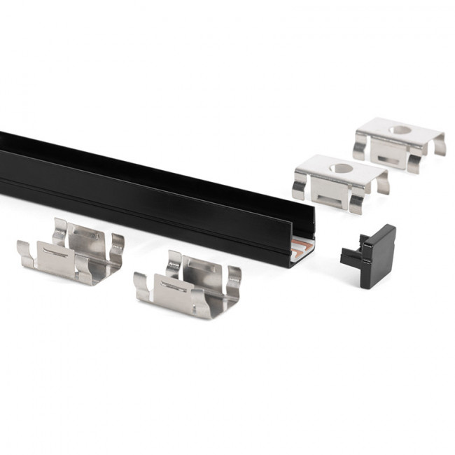 PERFIL ELECTRIFICADO MINIRAIL. NEGRO LACADO. MONTAJE SUPERFICIAL. CLIPS DE FIJACIÓN. 24V DC