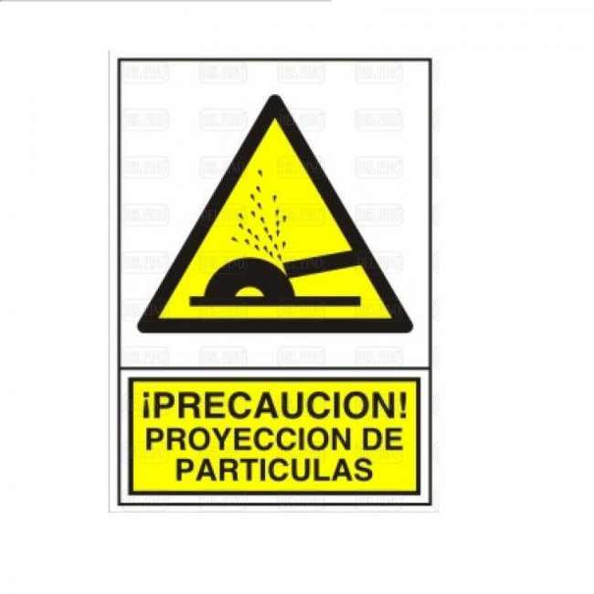 SEÑAL DE ADVERTENCIA DE PROYECCIÓN DE PARTÍCULAS. PLÁSTICO. FORMATO VERTICAL. 345 X 245 MM