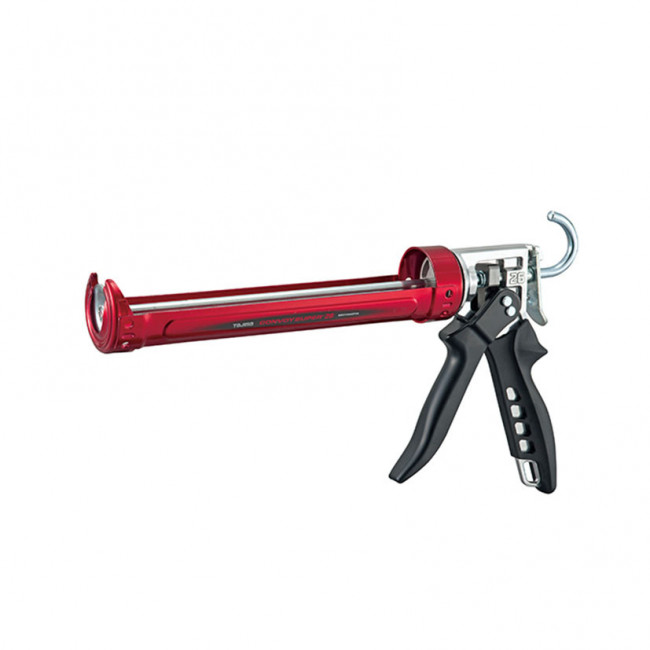 PISTOLA SILICONA CONVOY SUPER 26. ACERO SOLDADO. ROJO Y PLATEADO. CARTUCHO 300 ML. MANGOS GIRATORIOS 360°. DISTANCIA DE