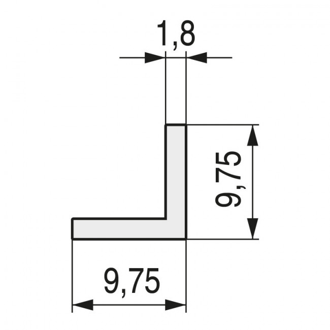 PERFIL ALUMINIO ETON PARA CANTOS 3M NATURAL  FORMA ANGULAR 9,75X9,75. VENTA POR BARRAS.