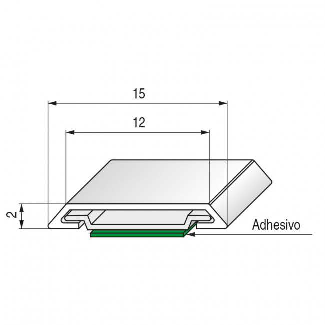 PERFIL ADHESIVO 3mts. 15mm. CROMADO PARA PUERTA DE CRISTAL