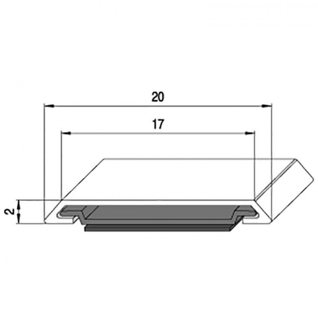 PERFIL ADHESIVA BALELA 20mm 3M. PLATA MATE  PARA PUERTAS DE CRISTAL.