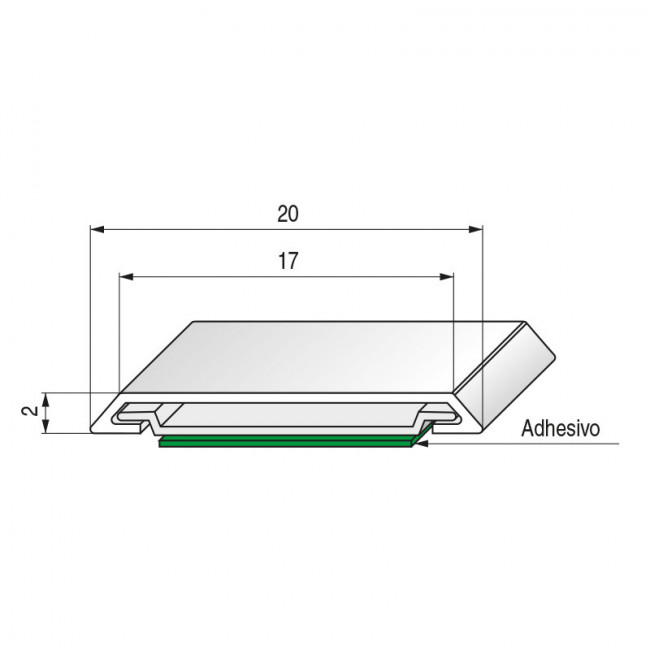 PERFIL ADHESIVO 3mts. 20mm. CROMADO PARA PUERTA DE CRISTAL