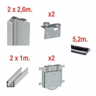 KIT PUERTA KANDA SP10 PLATA MATE 2,60M (2 Perfiles, 2 Angulos, Ruedas y Polipelo.)