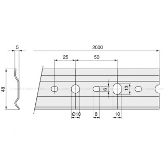 PLACA COLGADOR MUEBLE COCINA. ACERO. GALVANIZADO. LONGITUD 2000MM. PARA COLGADORES OMEGA Y LOGO. ALTURA 48MM 2
