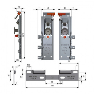JUEGO COLGADOR LIBRA H3 ZINCADO CON PLACA FIJACION POR TACOS 1 COLGADOR DCHA, 1 COLGADOR IZQUIERDA Y PLACA 2