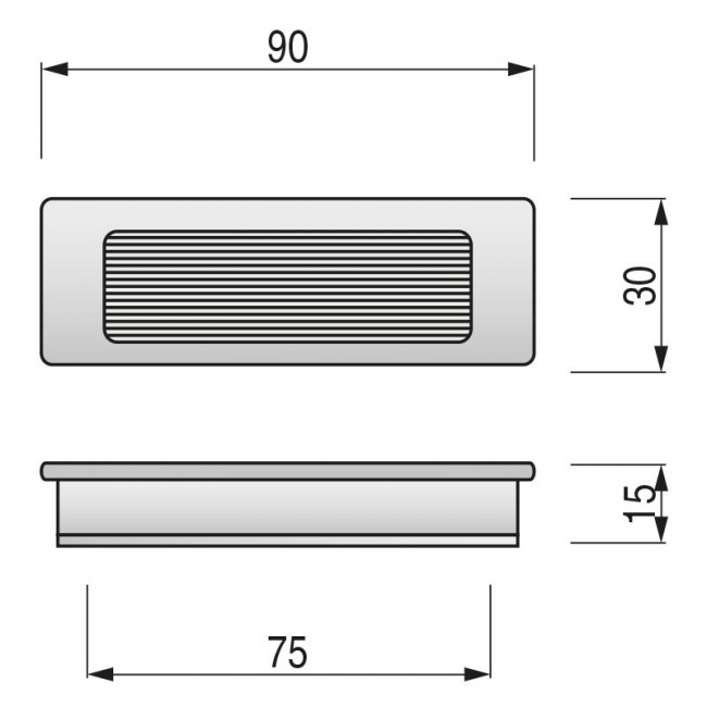 TIRADOR EMBUTIR ZMK CASTO RECT 90x30 ANTICA FIRENZE P/POSICION HORIZONTAL/VERTICAL.
