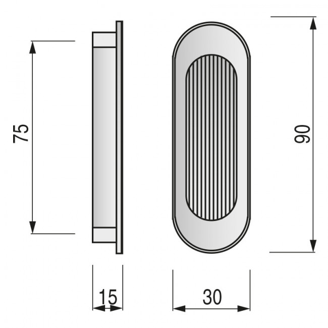 TIRADOR EMBUTIR ZMK CASTO OVALADO 90x30 ANTICA FIRENZE P/POSICION HORIZONTAL/VERTICAL.