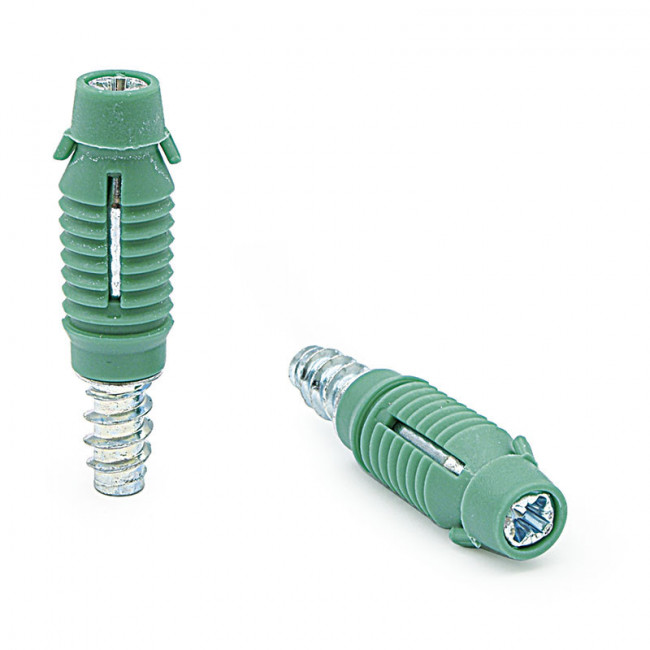 ESPIGA DE ENSAMBLAJE PERMANENTE. ZINCADO-VERDE. HIERRO-PLÁSTICO. SIN PEGAMENTO. ESPESOR MÍNIMO 18MM - ITALIANA FERRAMENT