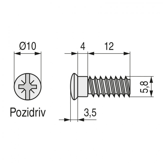 TORNILLO CAZOLETA d5,8-12 cab.10 ZINCADO S/PUNTA TORNILLO CAZOLETA d5,8-12 cab.10 ZINCADO S/PUNTA