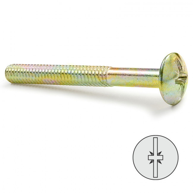 TORNILLO CABEZA BOMBATA KOMBY. ACERO. BICROMATADO. M6 / M8. PHILLIPS. FIJACIÓN CON ALOJAMIENTO AVELLANADO