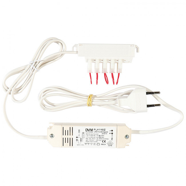 TRANSFORMADOR LED 1-9W ACODADO 350mA 220-240V (INTENSIDAD CONSTANTE) C/CABLE RED Y REGLETA.