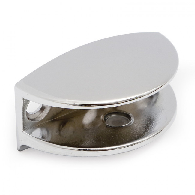 SOPORTE DE CRISTAL MEDIA LUNA. ZAMAK. CROMO. ESPESOR 6MM