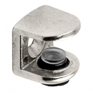SOPORTE ESTANTE PARA CRISTAL FILO. ZAMAK. NÍQUEL. ESPESOR 5 A 8 MM. MONTAJE TIRAFONDO. DIÁMETRO 5MM