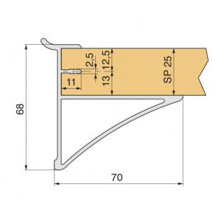 SOPORTE EST/MADERA ESPESOR 25 L100 PLATA MATE CABEZA PLANA CON PESTAÑA DE SUJECCION SUPERIOR. 2