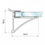 SOPORTE ESTANTE CRISTAL SP10 L50 PLATA MATE CON PESTAÑA SUPERIOR DE SUJECCION.