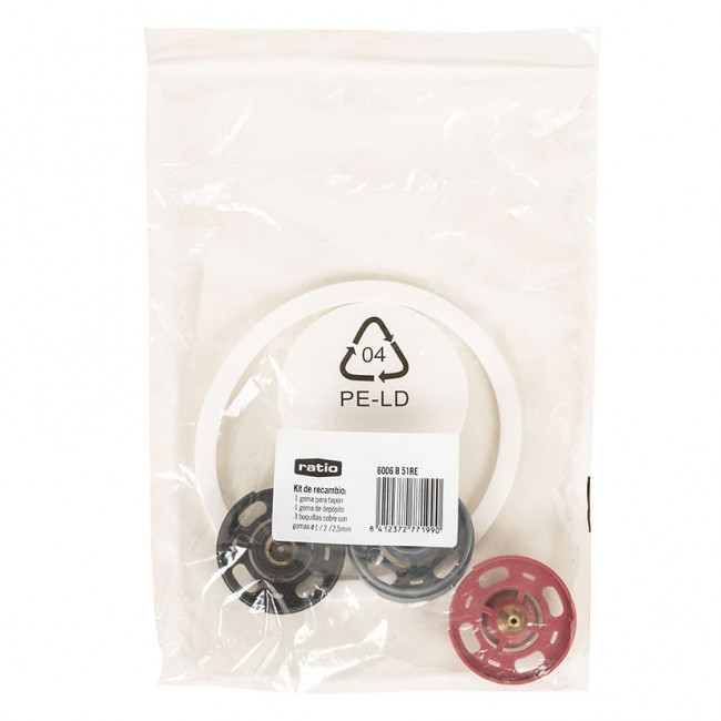 KIT DE RECAMBIO PARA PISTOLA DE PINTURA. GOMA Y COBRE. DEPÓSITO INFERIOR. PARA MANTENIMIENTO. BOLSA PE-LD - RATIO