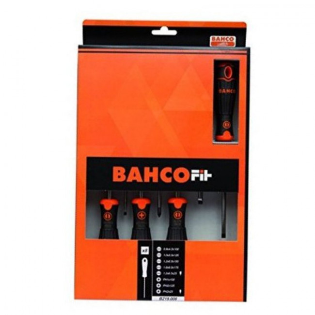 JUEGO DE DESTORNILLADORES BAHCOFIT. PUNTA PLANA Y PH. MANGO ERGONÓMICO. VÁSTAGO METÁLICO. LONGITUD CORTA. 8 PIEZAS - BAH