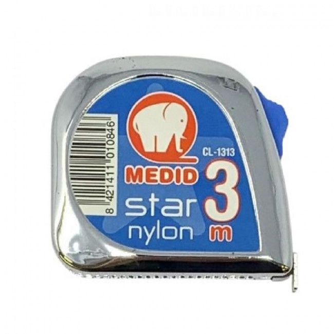 FLEXÓMETRO CON FRENO. ACERO/NYLON. CROMO. LONGITUD 3 M. CLIP LATERAL METÁLICO
