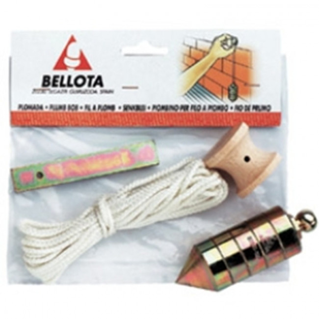PLOMADA DE ALBAÑIL. CUERPO METÁLICO. CUERDA TRENZADA. SOPORTE DE MADERA - BELLOTA