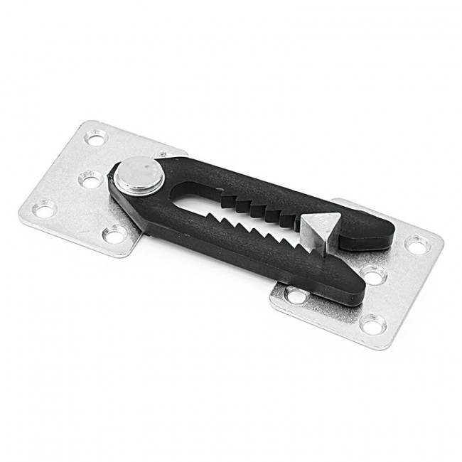 ENGANCHE PARA MÓDULOS TAPIZADOS. HIERRO Y PLÁSTICO. ZINCADO NEGRO. BLOQUEO AJUSTABLE. MONTAJE ATORNILLADO. 128X55 - Q&AM