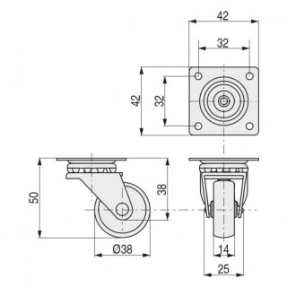RUEDA GIRATORIA TEKER A/POLIAM. Ø38 ROJA PLÁSTICO H50 2