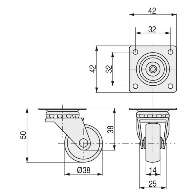 RUEDA GIRATORIA TEKER A/POLIAM. Ø38 ROJA PLÁSTICO H50