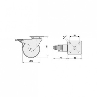 RUEDA GIRATORIA IRONY ARO DE GOMA Ø75 H101 PLÁSTICO CON FRENO 2