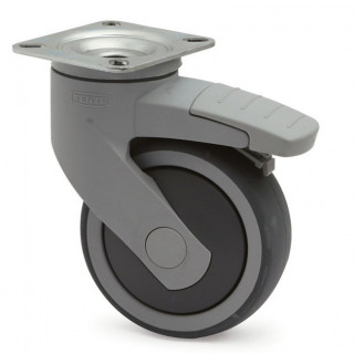 RUEDA GIRATORIA LEVINA Ø100 PLÁSTICO 77x67 ARO DE GOMA CON FRENO ARO DE GOMA TENTEPRENE. N/POLIPROP. ANTIHILO. 2