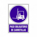 SEÑAL DE OBLIGACIÓN DE CARRETILLAS. PLACA RECTANGULAR. LÁMINA RÍGIDA IMPRESA. PASO OBLIGATORIO