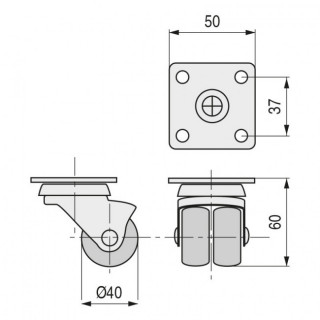 RUEDA GIRATORIA RUMBO ARO DOBLE PLASTICO Ø40 PLÁSTICO ZINCADO 2